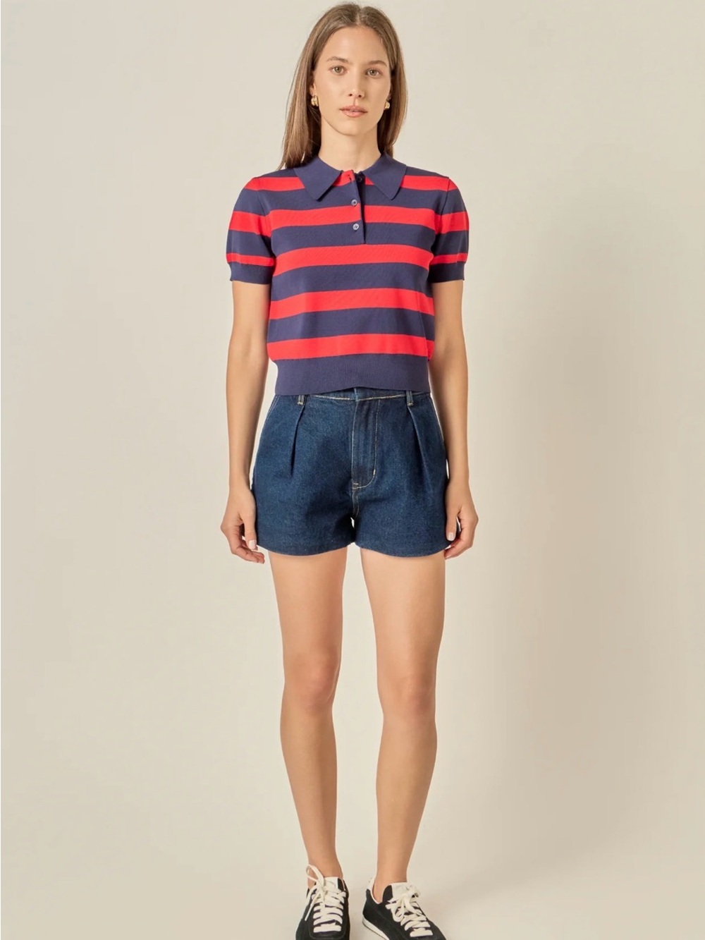 US Polo Shirt - Red and Blue Rugby Stripe Size L Mens Unisex